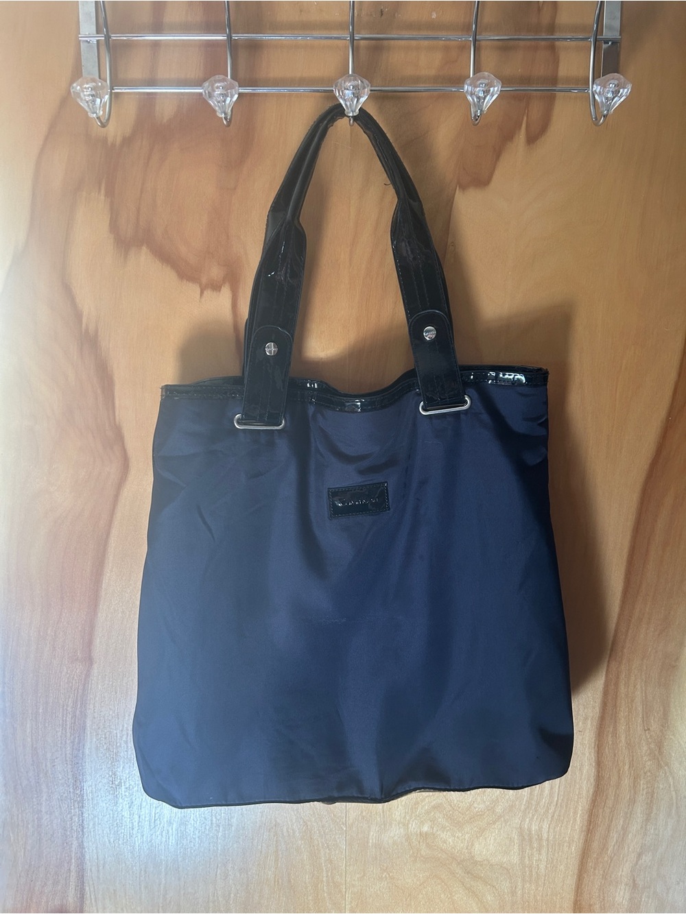 Calvin Klein Classic Black Tote Bag with Patent Leather Handles